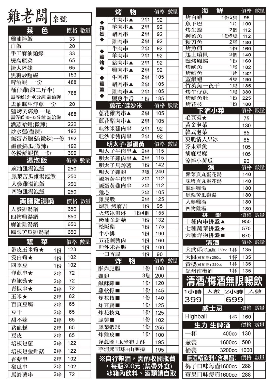 台北桶仔雞推薦|雞老闆桶仔雞士林夜市店——15年制霸桶仔雞品牌,士林串燒居酒屋 - 第13張圖 起家莊雞老闆士林夜市店菜單
