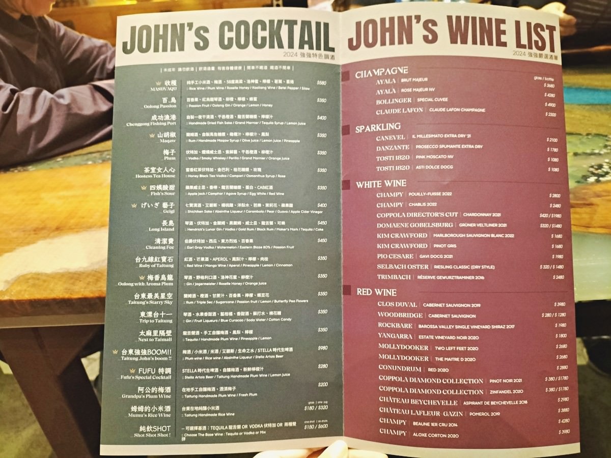 台東餐酒館|強強廚房台東創始店 John John’s Kitchen——高人氣台東市區酒吧餐廳評論,適約會聚餐慶生 - 第10張圖 台東強強廚房菜單